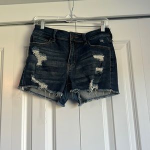 High Rise Blue Ripped Shorts